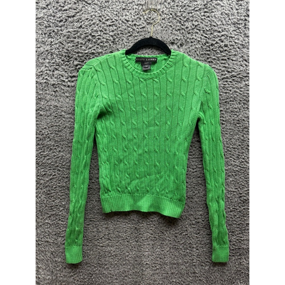 Polo Ralph Lauren Black label Cabled Cotton Sweater Green Womens Size‎ S